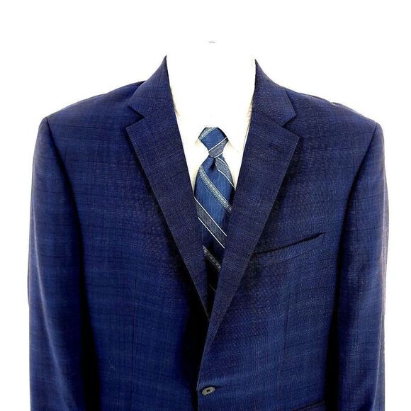 Calvin Klein Wool 2 Button Blue Birdseye Windowpane Blazer 42R Tagged 44L See De - Picture 1 of 13